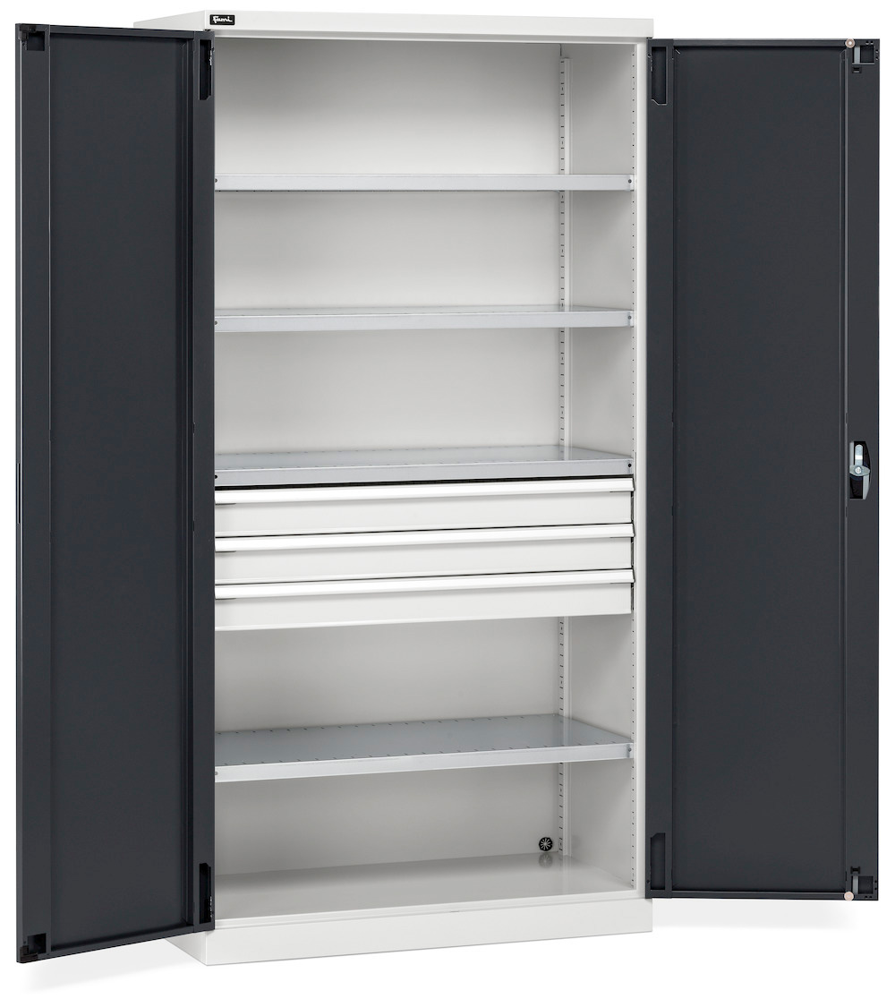  - Vleugeldeurkast 1023x555x2000mmH (54x27Eh) PERFOM14004 met 4 legborden, 3 laden