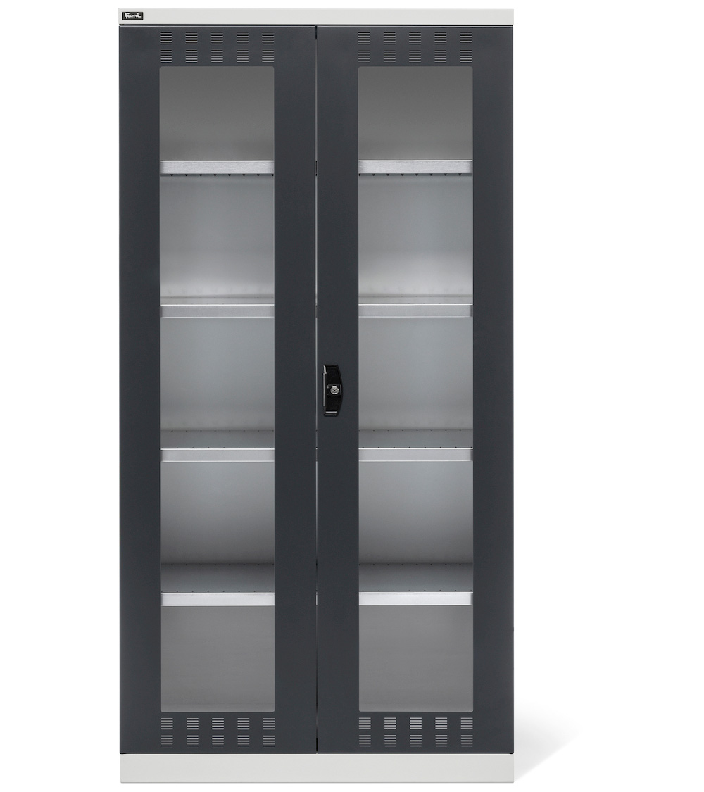 Vleugeldeurkast 1023x555x2000mmH (54x27Eh) PERFOM14007 met 4 legborden en polycarbonaat deuren 1