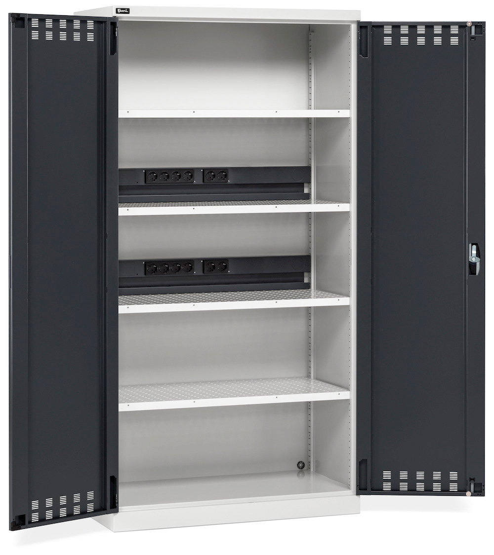  - Vleugeldeurkast 1023x555x2000mmH (54x27Eh) PERFOM14043 met 4 legborden en elektriciteitsaansluitingen