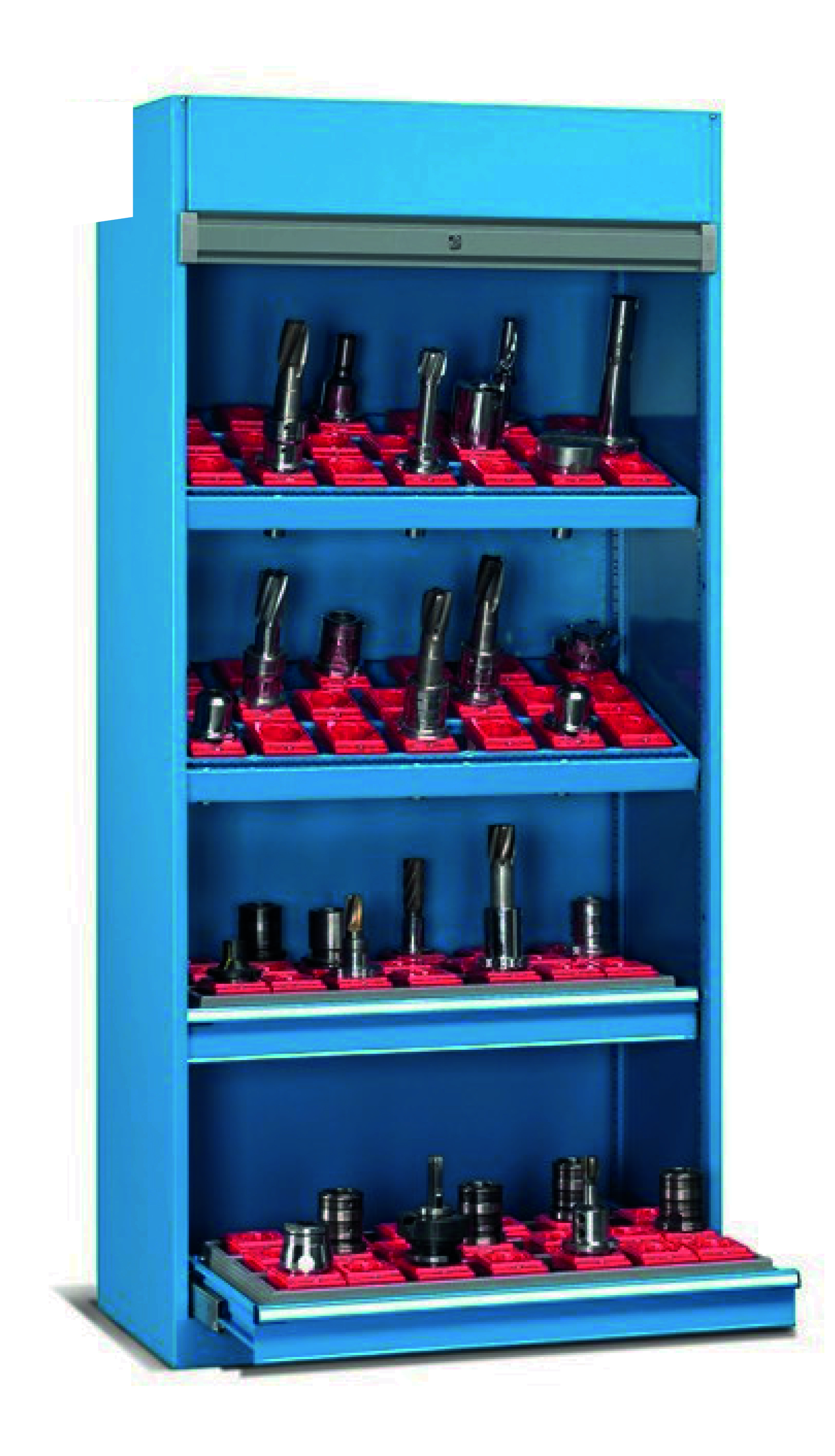  - CNC kast met roldeur 2 inzetramen, 2 laden excl. rode houders